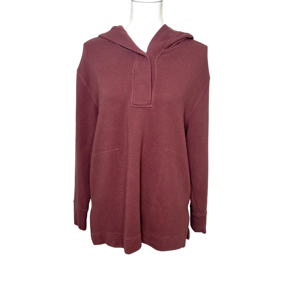 Athleta Women Coaster Luxe Waffle Hoodie tunic Burgundy Rose  size M